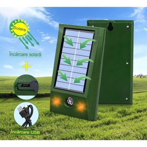 Aparat Solar LED cu Ultrasunete, Flippy, Repelent pentru Animale Mari si Mici, Lumina Rosie si Alba, Anti Rozatoare, Anti Insecte, Frecventa 9-36.5KHZ, 12 X 6.5 cm, Verde - Img 4