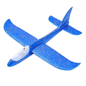 Avion planor din polistiren in punga , lungime 47 cm , cu lumini pe cap, Albastru , Flippy - Img 1