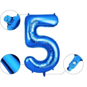 Balon din Folie Flippy, Cifra 5, 81 cm, Pentru Aer sau Heliu, Bulk, Albastru - Img 3