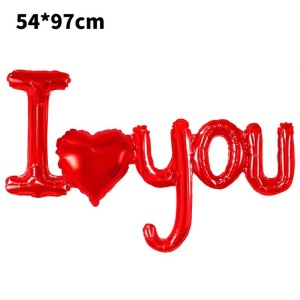 Balon din Folie Metalizata, Figurine Litere si Inima, Model I Love You, Tema Ziua Indragostitilor, 54x97 cm, Ambalaj Individual, Pai Inclus, Umflare cu Aer sau Heliu, Rosu - Img 2