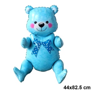 Balon din Folie Metalizata, Flippy, Figurina Animalute, Model Ursulet Asezat, Tematica Aniversare, 44x82.5 cm, Ambalaj Individual, Pai Inclus, Umflare cu Aer sau Heliu, Albastru - Img 3