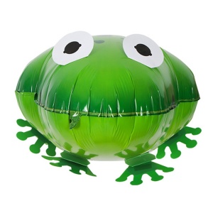 Balon din Folie Metalizata, Flippy, Figurina Animata, Model Broasca, 53x40 cm, Ambalaj Individual, Pai Inclus, Umflare cu Aer sau Heliu, Verde - Img 1