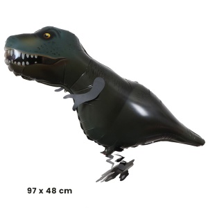 Balon din Folie Metalizata, Flippy, Figurina Animata, Model Dinozaur, 97x48 cm, Ambalaj Individual, Pai Inclus, Umflare cu Aer sau Heliu, Negru - Img 2