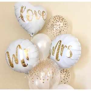 Balon din Folie Metalizata, Flippy, Figurina Cerc, Model MRS, Tematica Nunta, 45 cm, Ambalaj Individual, Pai Inclus, Umflare cu Aer sau Heliu, Alb - Img 8