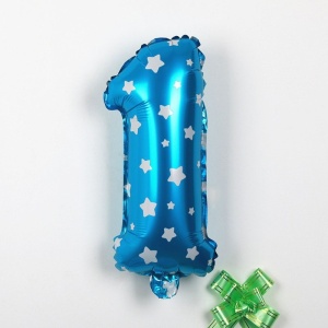 Balon din Folie Metalizata Flippy, Figurina Cifra, Imprimeu Stele, Tema Aniversare 80 cm, Ambalaj Individual, Pai inclus, Umflare cu Aer sau Heliu, Albastru, Cifra 1 - Img 2