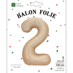 Balon din Folie Metalizata, Flippy, Figurina Cifra, Model 2, Tema Aniversare 100 cm, Ambalaj Individual, Pai Inclus, Umflare cu Aer sau Heliu, Crem - Img 6