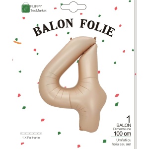 Balon din Folie Metalizata, Flippy, Figurina Cifra, Model 4, Tema Aniversare 100 cm, Ambalaj Individual, Pai Inclus, Umflare cu Aer sau Heliu, Crem - Img 6