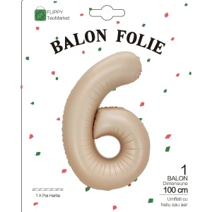 Balon din Folie Metalizata, Flippy, Figurina Cifra, Model 6, Tema Aniversare 100 cm, Ambalaj Individual, Pai Inclus, Umflare cu Aer sau Heliu, Crem - Img 6
