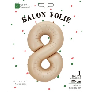 Balon din Folie Metalizata, Flippy, Figurina Cifra, Model 8, Tema Aniversare 100 cm, Ambalaj Individual, Pai Inclus, Umflare cu Aer sau Heliu, Crem - Img 6