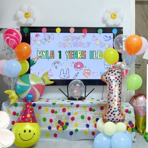 Balon din Folie Metalizata Flippy, Figurina Cifra, Model Candy, Tema Aniversare 100 cm, Ambalaj Individual, Pai inclus, Umflare cu Aer sau Heliu, Multicolor, Cifra 1 - Img 9