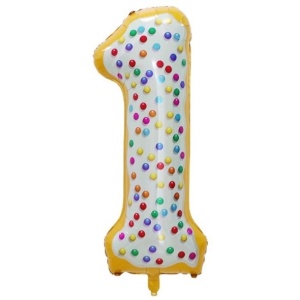 Balon din Folie Metalizata Flippy, Figurina Cifra, Model Candy, Tema Aniversare 100 cm, Ambalaj Individual, Pai inclus, Umflare cu Aer sau Heliu, Multicolor, Cifra 1 - Img 1