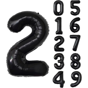 Balon din Folie Metalizata, Flippy, Figurina Cifra, Tema Aniversare 100 cm, Ambalaj Individual, Pai inclus, Umflare cu Aer sau Heliu, Negru, Cifra 2 - Img 4