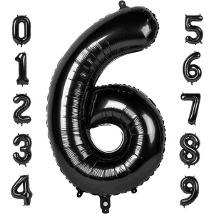 Balon din Folie Metalizata, Flippy, Figurina Cifra, Tema Aniversare 100 cm, Ambalaj Individual, Pai inclus, Umflare cu Aer sau Heliu, Negru, Cifra 6 - Img 3