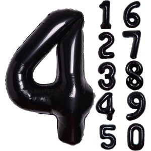 Balon din Folie Metalizata Flippy, Figurina Cifra, Tema Aniversare 40 cm, Ambalaj Individual, Pai inclus, Umflare cu Aer sau Heliu, Negru, Cifra 4 - Img 7