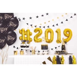 Balon din Folie Metalizata Flippy, Figurina Cifra, Tema Aniversare 40 cm, Ambalaj Individual, Pai inclus, Umflare cu Aer sau Heliu, Auriu, Cifra 0 - Img 3