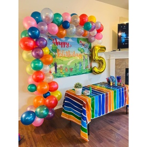 Balon din Folie Metalizata Flippy, Figurina Cifra, Tema Aniversare 40 cm, Ambalaj Individual, Pai inclus, Umflare cu Aer sau Heliu, Auriu, Cifra 5 - Img 4