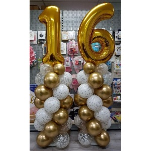 Balon din Folie Metalizata Flippy, Figurina Cifra, Tema Aniversare 40 cm, Ambalaj Individual, Pai inclus, Umflare cu Aer sau Heliu, Auriu, Cifra 6 - Img 5
