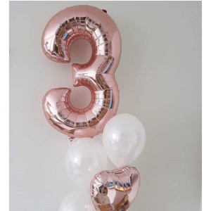 Balon din Folie Metalizata Flippy, Figurina Cifra, Tema Aniversare 40 cm, Ambalaj Individual, Pai inclus, Umflare cu Aer sau Heliu, Rose Gold, Cifra 3 - Img 5