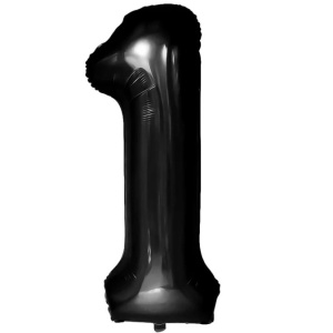 Balon din Folie Metalizata Flippy, Figurina Cifra, Tema Aniversare 40 cm, Ambalaj Individual, Pai inclus, Umflare cu Aer sau Heliu, Negru, Cifra 1 - Img 1