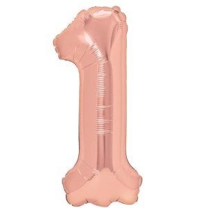 Balon din Folie Metalizata Flippy, Figurina Cifra, Tema Aniversare 40 cm, Ambalaj Individual, Pai inclus, Umflare cu Aer sau Heliu, Rose Gold, Cifra 1 - Img 1