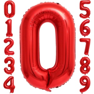 Balon din Folie Metalizata Flippy, Figurina Cifra, Tema Aniversare 80 cm, Ambalaj Individual, Pai inclus, Umflare cu Aer sau Heliu, Rosu, Cifra 0 - Img 2