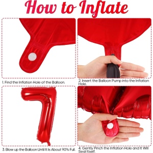 Balon din Folie Metalizata Flippy, Figurina Cifra, Tema Aniversare 80 cm, Ambalaj Individual, Pai inclus, Umflare cu Aer sau Heliu, Rosu, Cifra 7 - Img 3