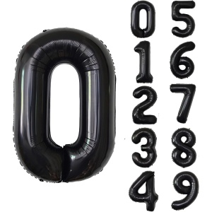 Balon din Folie Metalizata, Flippy, Figurina Cifra, Tema Aniversare 80 cm, Ambalaj Individual, Pai inclus, Umflare cu Aer sau Heliu, Negru, Cifra 0 - Img 4