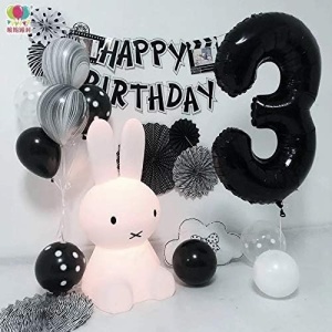 Balon din Folie Metalizata, Flippy, Figurina Cifra, Tema Aniversare 80 cm, Ambalaj Individual, Pai inclus, Umflare cu Aer sau Heliu, Negru, Cifra 3 - Img 8