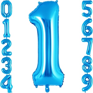 Balon din Folie Metalizata, Flippy, Figurina Cifra, Tema Aniversare 80 cm, Ambalaj Individual, Pai inclus, Umflare cu Aer sau Heliu, Albastru, Cifra 1 - Img 8