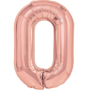 Balon din Folie Metalizata Flippy, Figurina Cifra, Tema Aniversare 80 cm, Ambalaj Individual, Pai inclus, Umflare cu Aer sau Heliu, Rose, Cifra 0 - Img 1