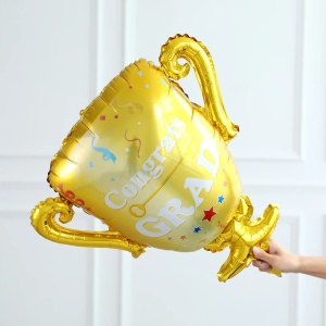 Balon din Folie Metalizata, Flippy, Figurina Cupa, Tema Absolvire, 65x72cm, Ambalaj Individual, Pai Inclus, Umflare cu Aer sau Heliu, Galben - Img 6
