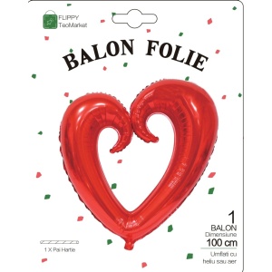 Balon din Folie Metalizata, Flippy, Figurina Inima Gigantica, Tema Ziua Indragostitilor, 100 cm, Ambalaj Individual, Pai Inclus, Umflare cu Aer sau Heliu, Rosu - Img 4
