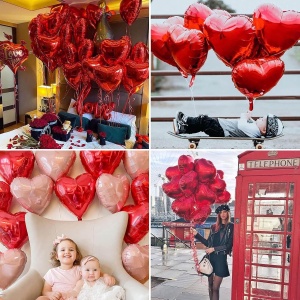 Balon din Folie Metalizata, Flippy, Figurina Inimioara, Model Simplu, Tematica Iubire, 40 cm, Ambalaj Individual, Pai Inclus, Umflare cu Aer sau Heliu, Rosu - Img 2
