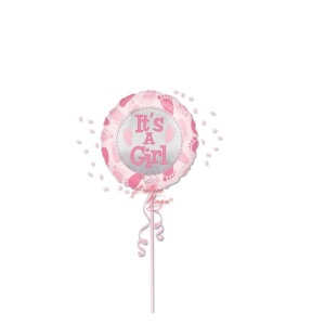 Balon din Folie Metalizata, Flippy, Figurina Rotunda, Model It's a Girl, Tema Gender Reveal, 45 cm, Ambalaj Individual, Pai Inclus, Umflare cu Aer sau Heliu, Roz - Img 2
