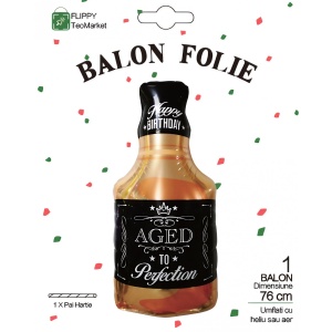 Balon din Folie Metalizata, Flippy, Figurina Sticla de Whisky, Tema Aniversare, 90x45 cm, Ambalaj Individual, Pai Inclus, Umflare cu Aer sau Heliu, Maro - Img 6