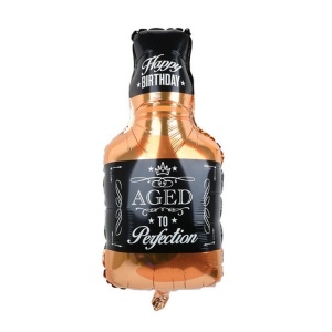 Balon din Folie Metalizata, Flippy, Figurina Sticla de Whisky, Tema Aniversare, 90x45 cm, Ambalaj Individual, Pai Inclus, Umflare cu Aer sau Heliu, Maro