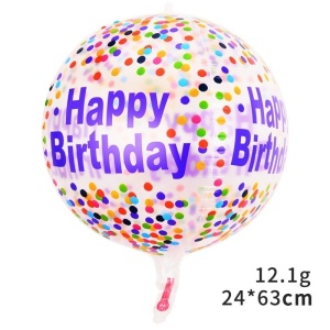 Balon din Folie Metalizata, Flippy, Figurine 4D, Model Happy Birthday, Tematica Aniversara Bombonele, 63x24 cm, Ambalaj Individual, Pai Inclus, Umflare cu Aer sau Heliu, Mov-Multicolor - Img 2