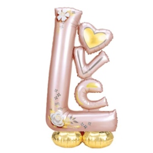 Balon din Folie Metalizata, Flippy, Figurine, Model LOVE, Tematica Iubire, 110x64 cm, Ambalaj Individual, Pai Inclus, Umflare cu Aer sau Heliu, Roz Deschis - Img 3