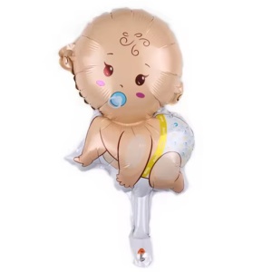 Balon din Folie Metalizata, Flippy, Mini Figurina, Model Bebelus Baietel, Tematica Gender Reveal, 45x25 cm, Ambalaj Individual, Pai Inclus, Umflare cu Aer sau Heliu, Multicolor - Img 4