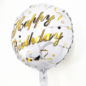 Balon din Folie Metalizata, Flippy, Mini Figurina Rotunda, Model Happy Birthday, Tema Aniversare, 45 cm, Ambalaj Individual, Pai inclus, Umflare cu Aer sau Heliu, Argintiu - Img 2