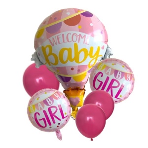 Balon din Folie Metalizata, Flippy, Mini Figurine, Model Balon cu Aer Cald Fetita, Tematica Welcome Baby, 80x62 cm, Ambalaj Individual, Pai Inclus, Umflare cu Aer sau Heliu, Roz - Img 2