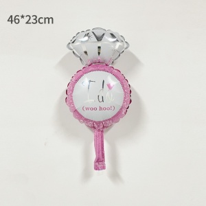Balon din Folie Metalizata, Flippy, Mini Figurine Nunta, Model Inel de Logodna, Tematica Cerere in Casatorie, 46x23 cm, Ambalaj Individual, Pai Inclus, Umflare cu Aer sau Heliu, Roz - Img 3