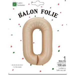 Balon din Folie Metalizata, Flippy, Model Cifra 0, 100 cm, Ambalaj Individual, Pai Inclus, Crem - Img 5