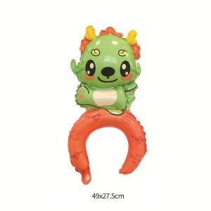 Balon din Folie Metalizata, Flippy, Tip Coronita, Model Dragon, Ambalaj Individual, Pai Inclus, Umflare cu Aer sau Heliu, 49 x 27.5 cm, Verde - Img 2