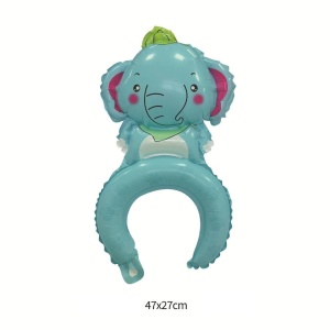 Balon din Folie Metalizata, Flippy, Tip Coronita, Model Elefant, Ambalaj Individual, Pai Inclus, Umflare cu Aer sau Heliu, 47 x 27 cm, Albastru - Img 3