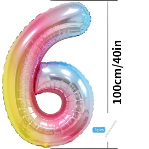 Balon din Folie Metalizata Gradient Flippy, Figurina Cifra, Tema Aniversare 100 cm, Ambalaj Individual, Pai inclus, Umflare cu Aer sau Heliu, Multicolor, Cifra 6 - Img 3