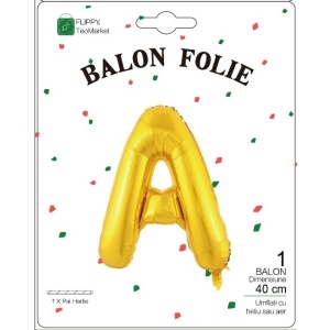 Balon Folie Metalizata Litera A, Flippy, 40 cm, Umflati cu Heliu sau Aer, Ambalaj Individual, Pai inclus, Auriu - Img 2