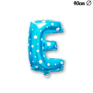 Balon Folie Metalizata Litera E, Flippy, 40 cm, Cu Imprimeu Stelute, Umflati cu Heliu sau Aer, Ambalaj Individual, Pai inclus, Albastru - Img 3
