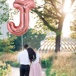 Balon Folie Metalizata Litera J, Flippy, 80 cm, Umflati cu Heliu sau Aer, Ambalaj Individual, Pai inclus, Rose Gold - Img 3