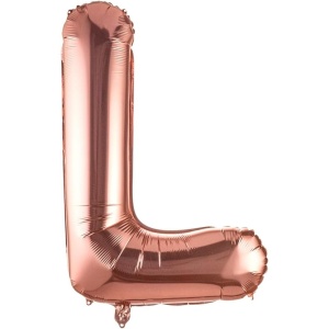 Balon Folie Metalizata Litera L, Flippy, 80 cm, Umflati cu Heliu sau Aer, Ambalaj Individual, Pai inclus, Rose Gold - Img 1